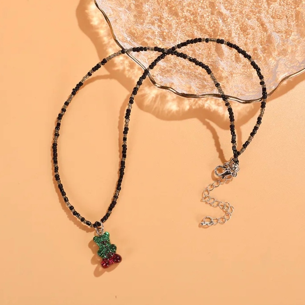 Ethnic style beaded bear necklace